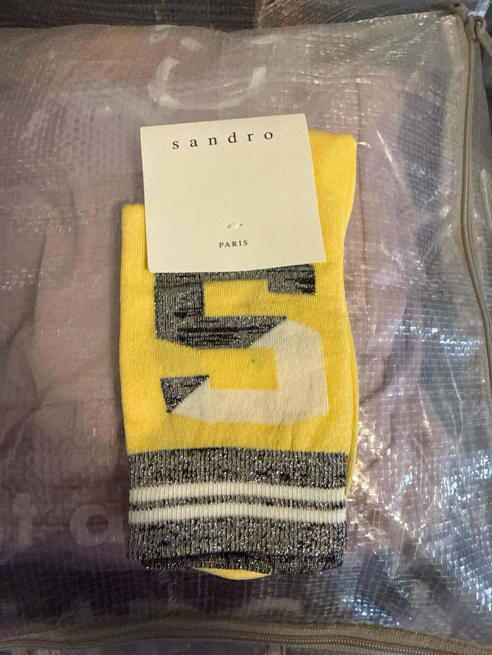 Sandro Paris E20 Chelsea Monogram Stripe Ankle Socks in Yellow